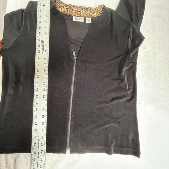 Chico's Travelers Womens Black Zip-Up Jacket Size 3 Stretch Paisley Trim Casual - Picture 7 of 7